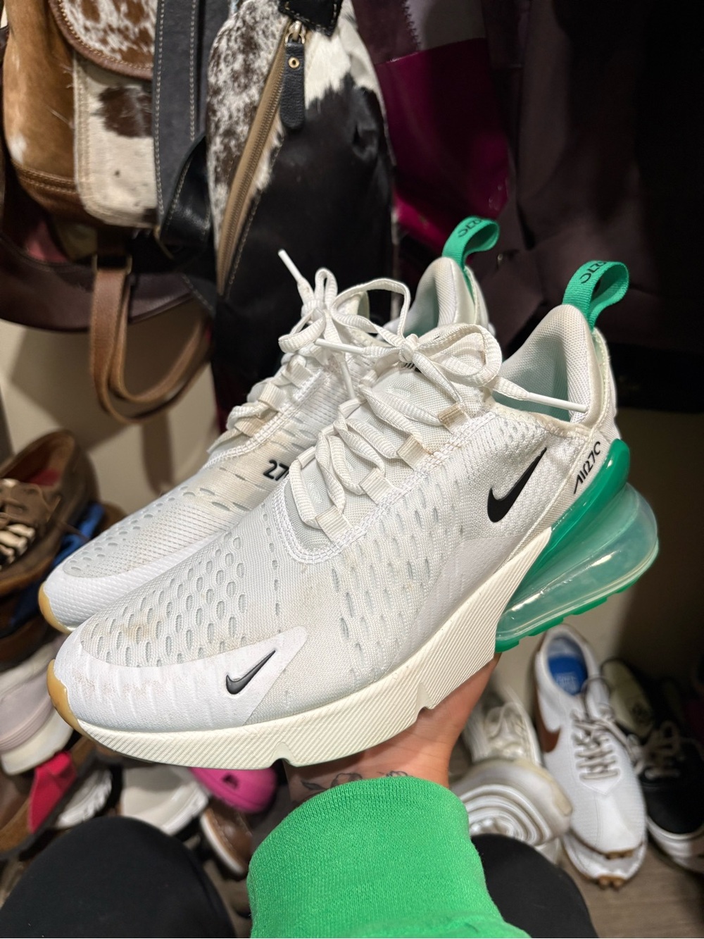 Nike White and Green Air Max 270 Sneakers